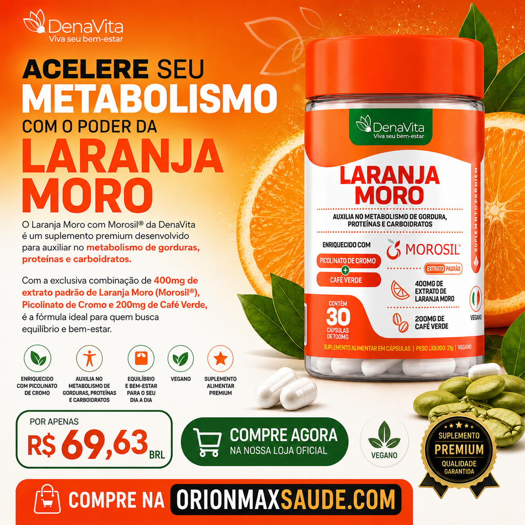 Laranja Moro com Morosil® 700mg – DenaVita 30 Cápsulas
