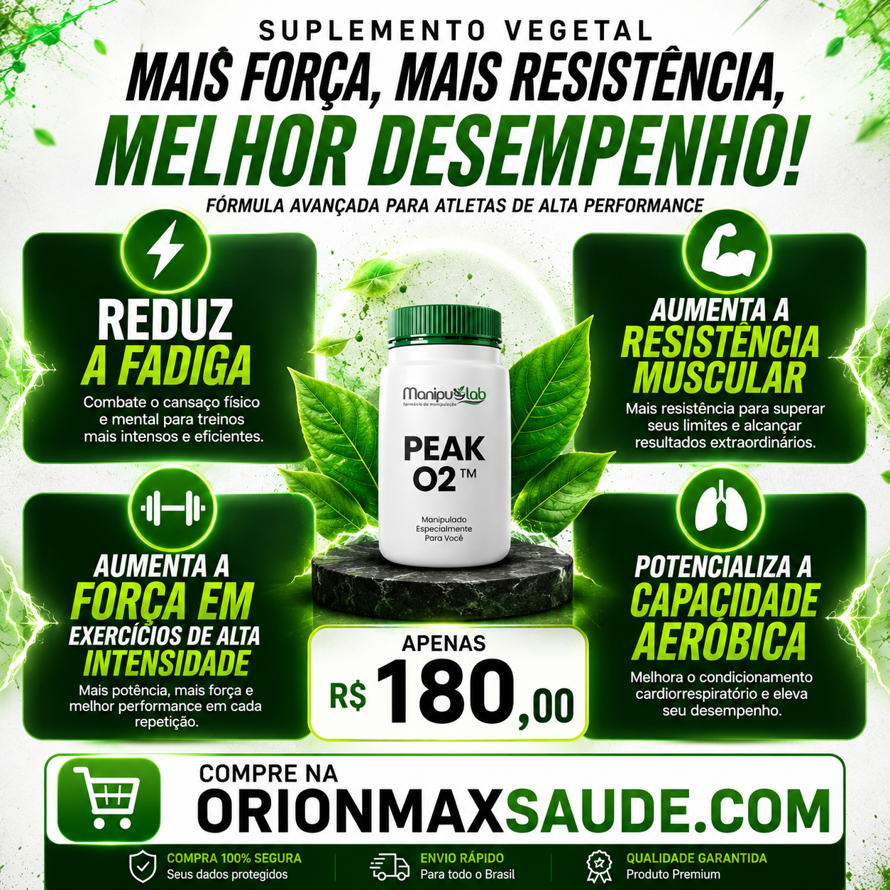 Peak O2™ 1g — Resistência, Força e Desempenho Esportivo | Manipulab