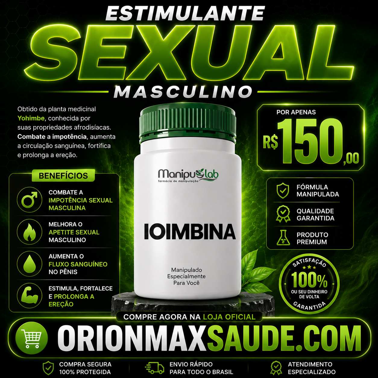 Ioimbina 15mg — Estimulante Sexual Masculino | Manipulab