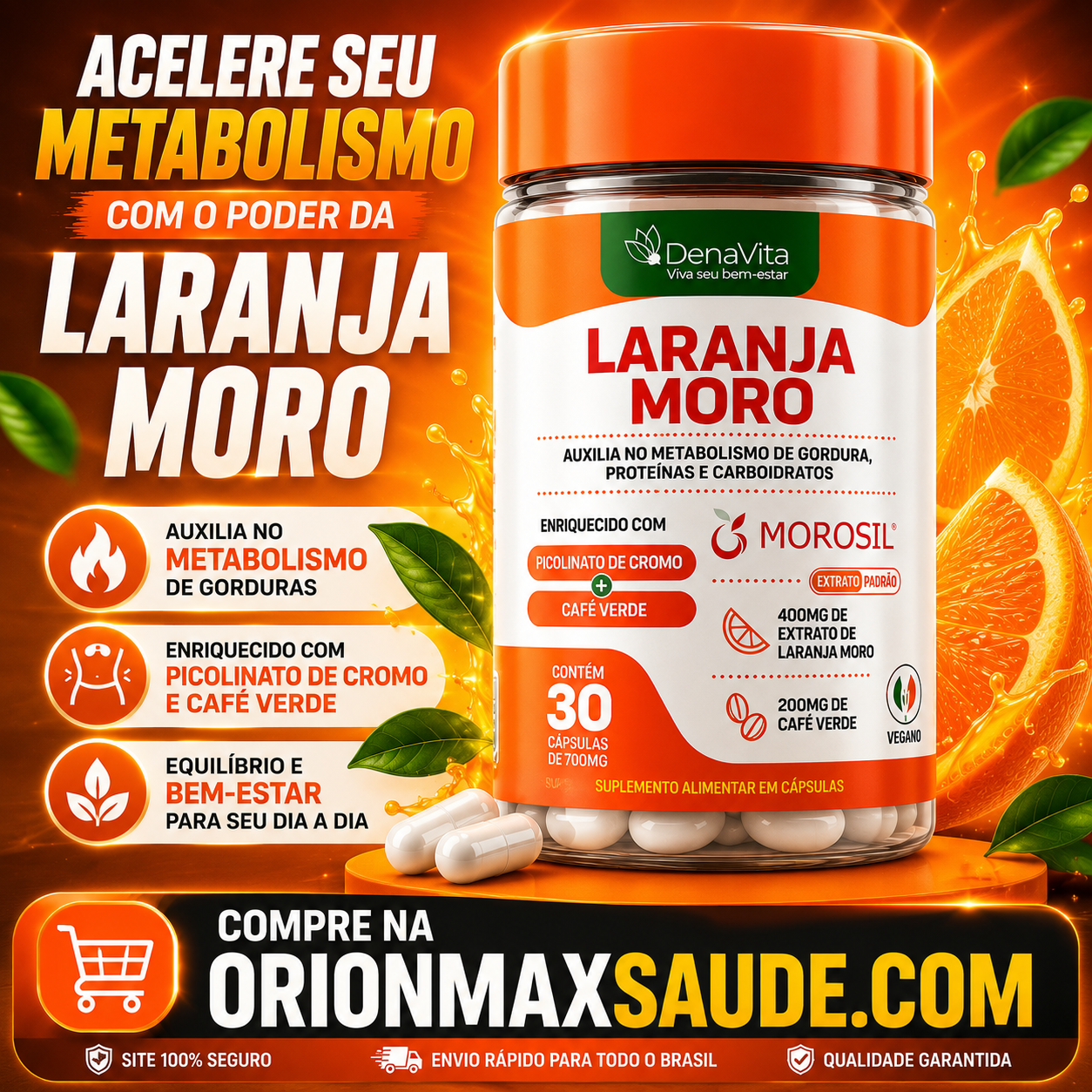 Laranja Moro com Morosil® 700mg – DenaVita 30 Cápsulas