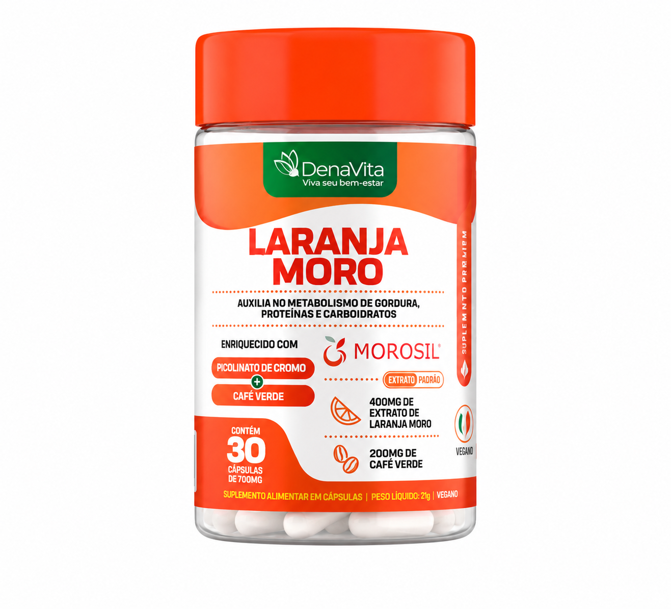 Laranja Moro com Morosil® 700mg – DenaVita 30 Cápsulas